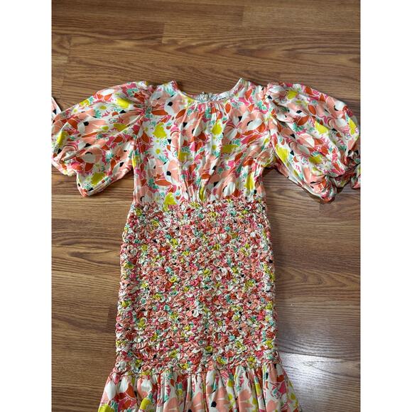 BYTIMO peach Shirred floral-print satin-crepe mini dress size small X - Picture 10 of 12